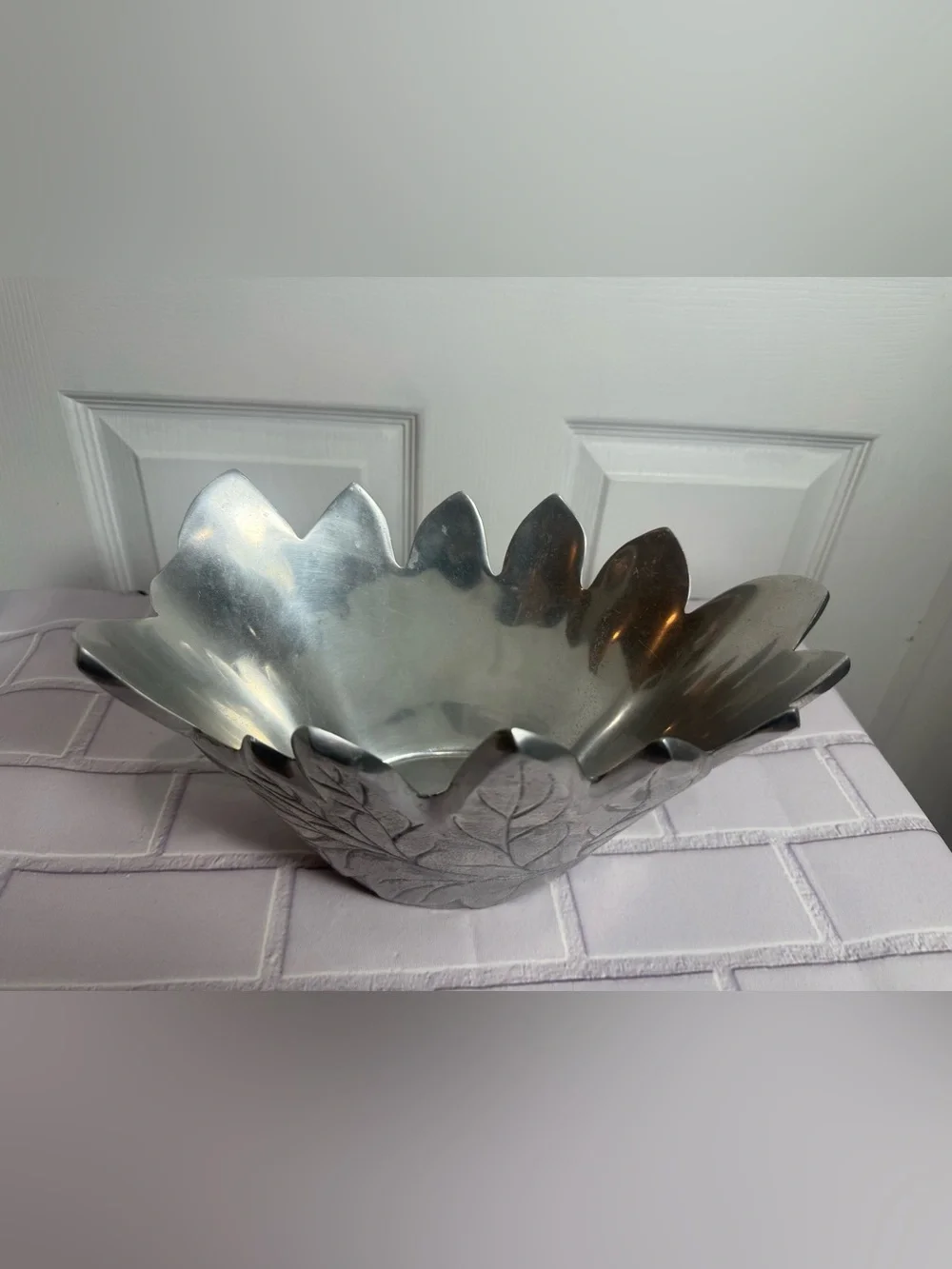 Pottery Barn Barona Silver Leaf Bowl Decorative Centerpiece 11”